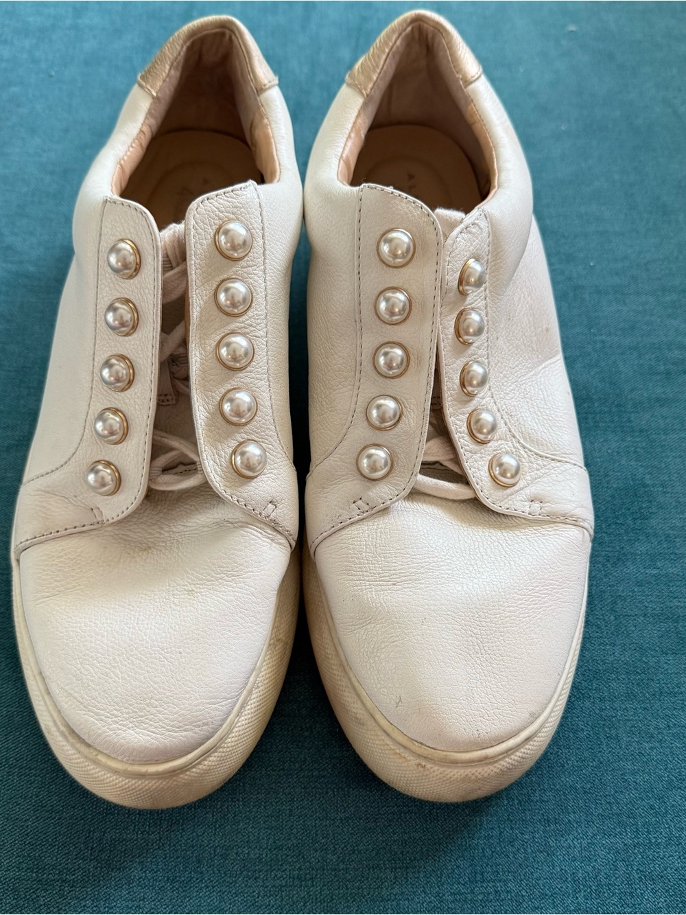 Alex Marie Cream Pearl-Button Slip-On Sneakers